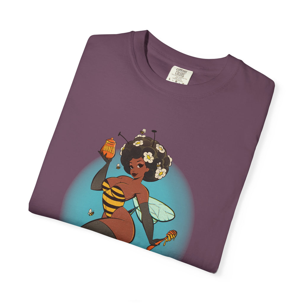 Bee Girl Graphic T-Shirt — Cute Afro Pinup Honeybee Illustration