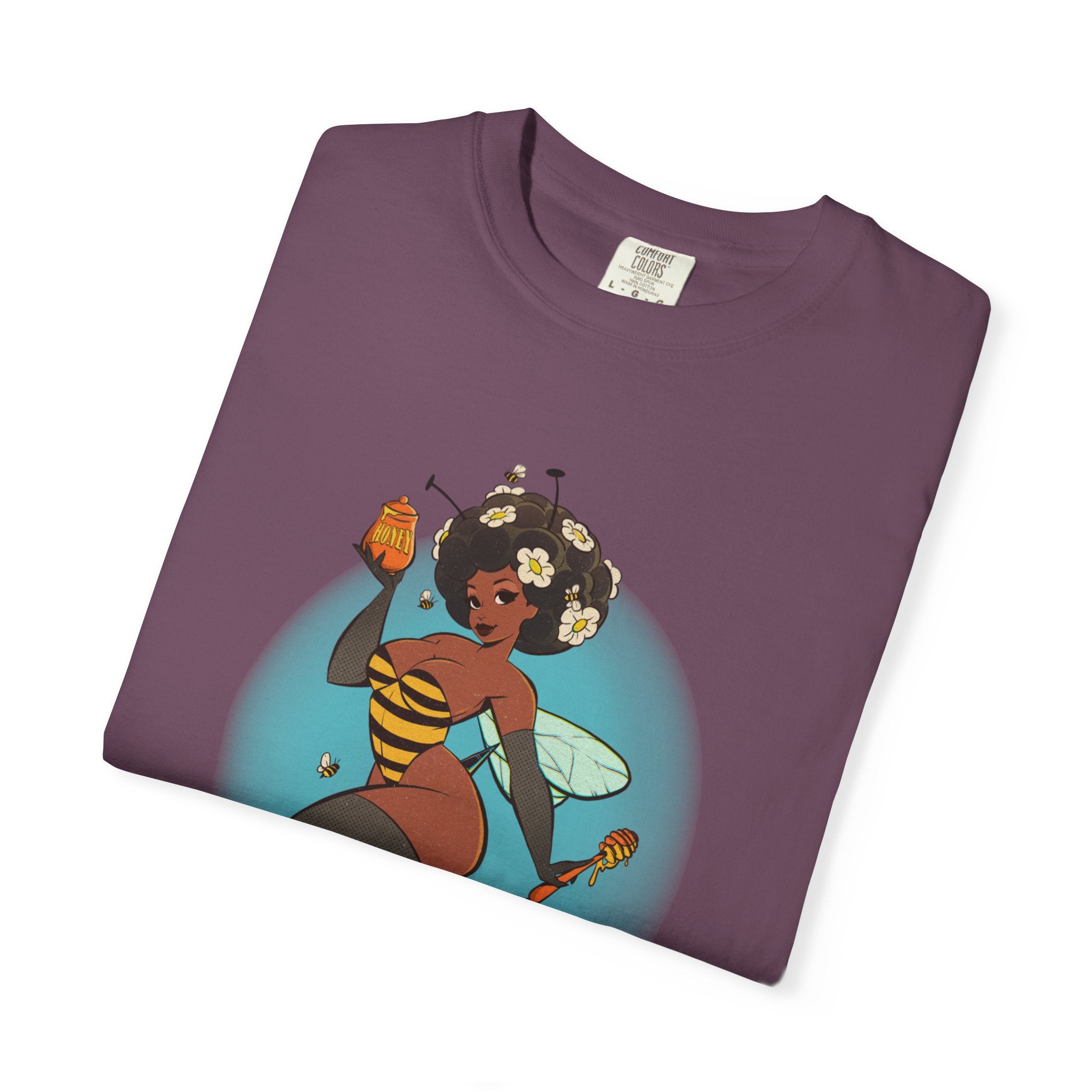 Bee Girl Graphic T-Shirt — Cute Afro Pinup Honeybee Illustration
