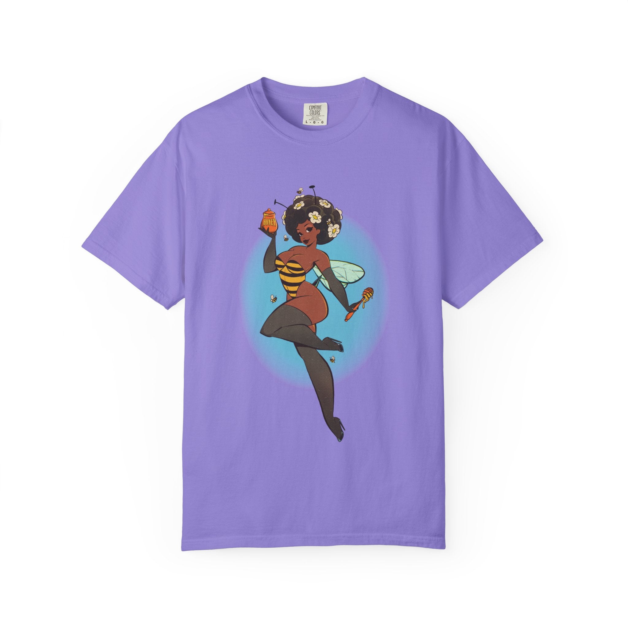 Bee Girl Graphic T-Shirt — Cute Afro Pinup Honeybee Illustration