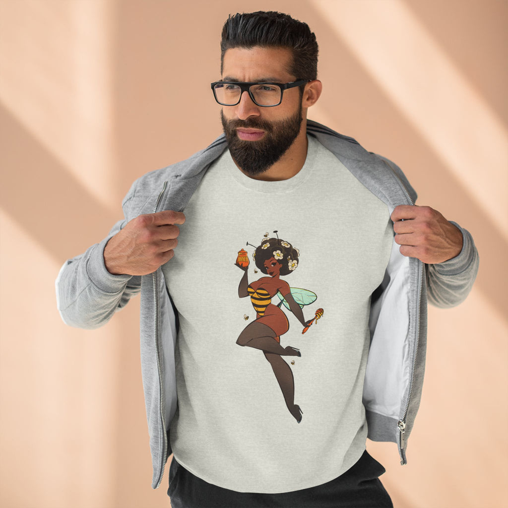 Bee Girl Sweatshirt — Cute Pinup Bee Illustration Crewneck