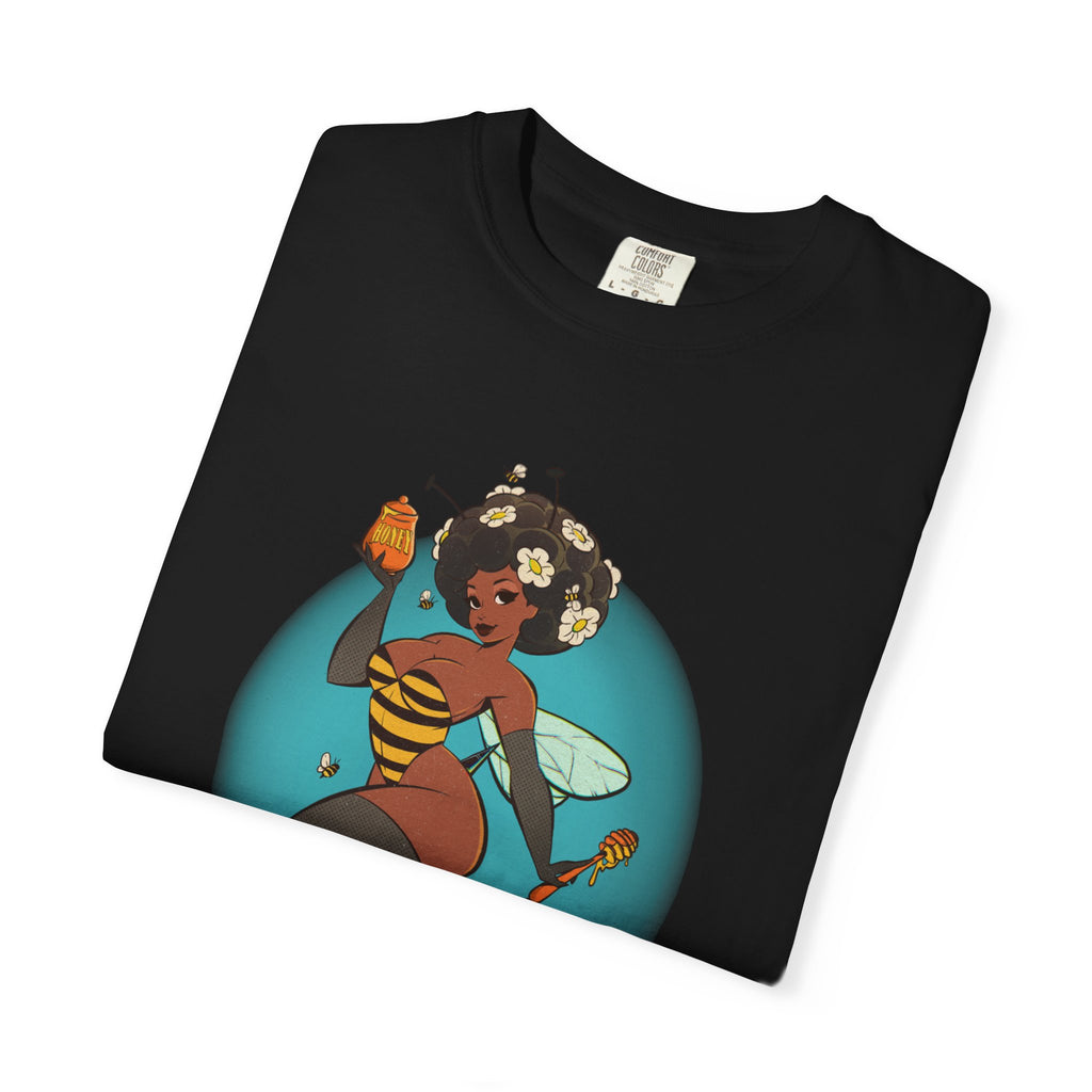 Bee Girl Graphic T-Shirt — Cute Afro Pinup Honeybee Illustration