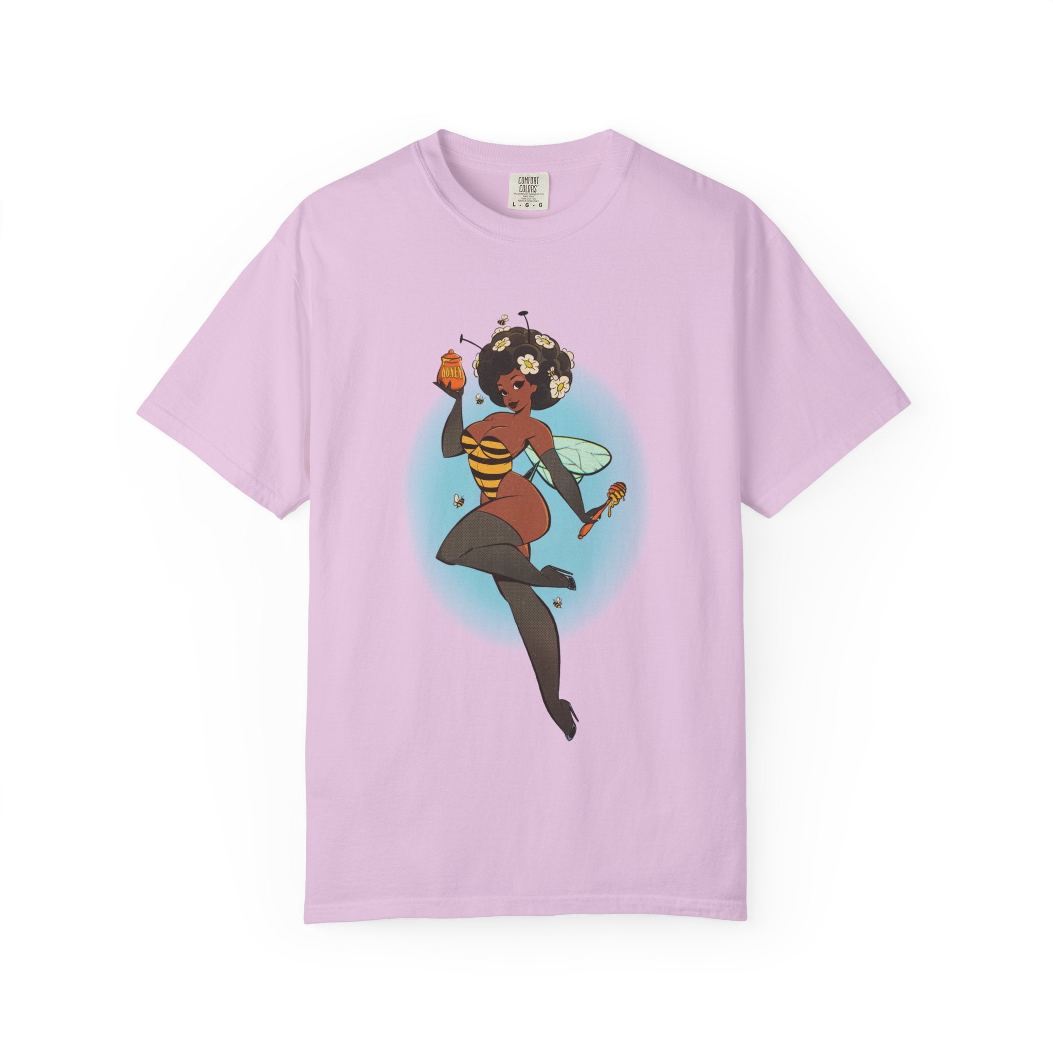 Bee Girl Graphic T-Shirt — Cute Afro Pinup Honeybee Illustration