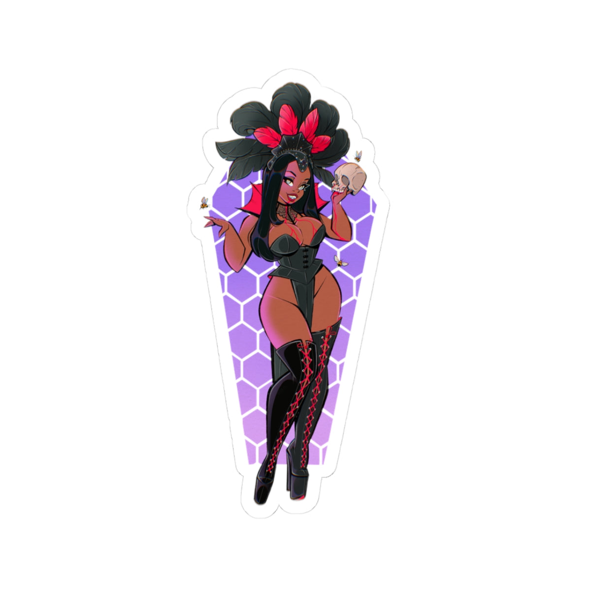 Burlesque Vampress Kiss-Cut Sticker — Gothic Pin-Up Laptop Decal