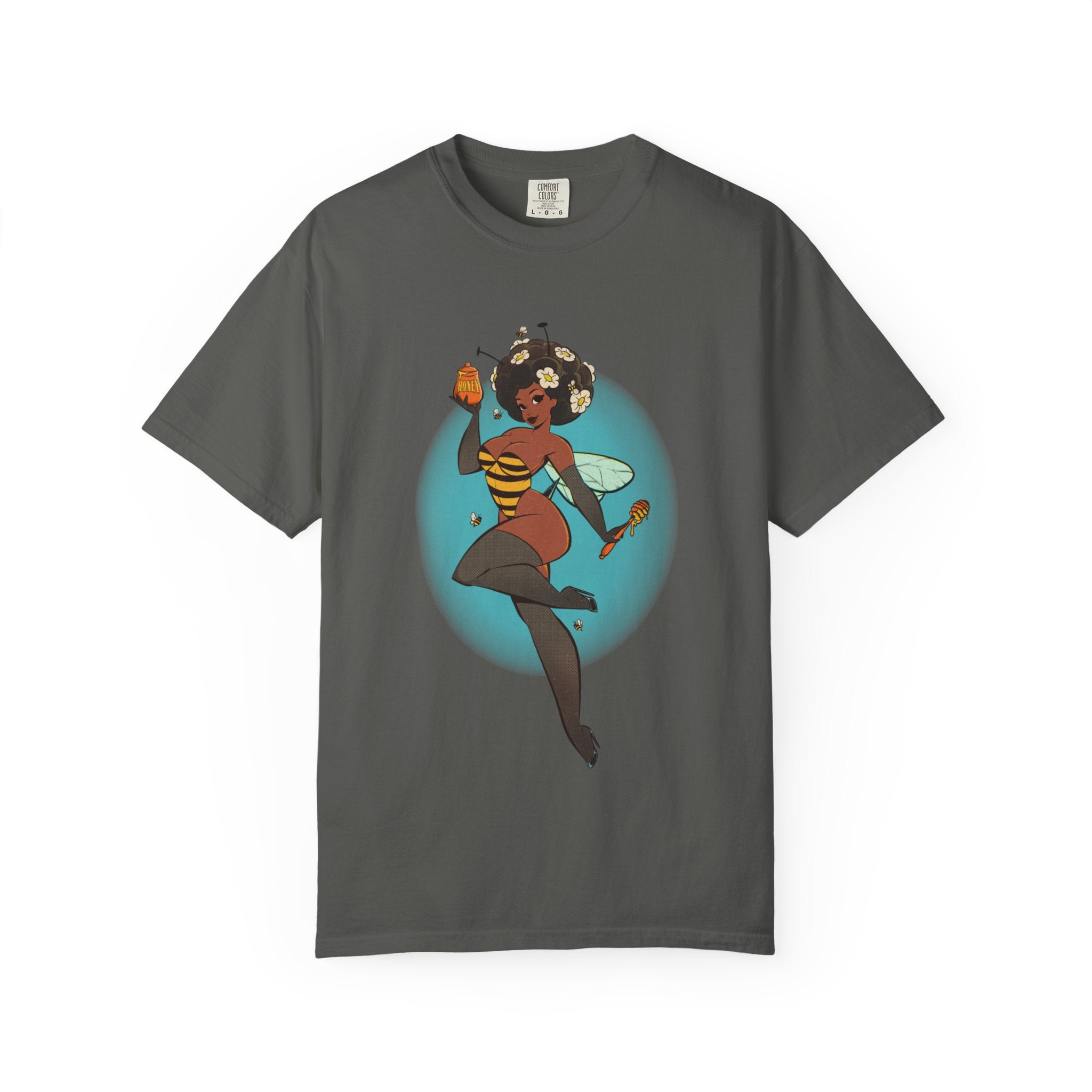Bee Girl Graphic T-Shirt — Cute Afro Pinup Honeybee Illustration