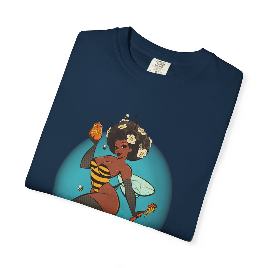 Bee Girl Graphic T-Shirt — Cute Afro Pinup Honeybee Illustration