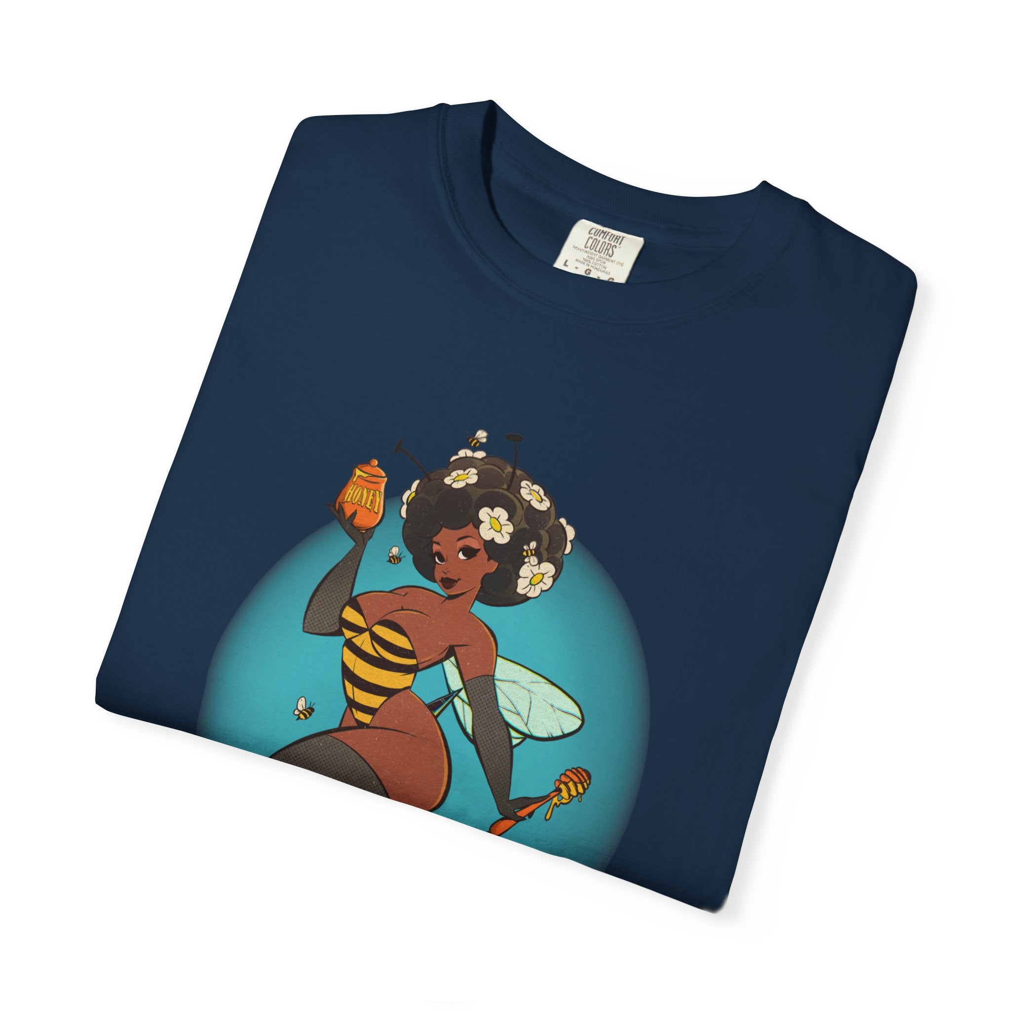 Bee Girl Graphic T-Shirt — Cute Afro Pinup Honeybee Illustration