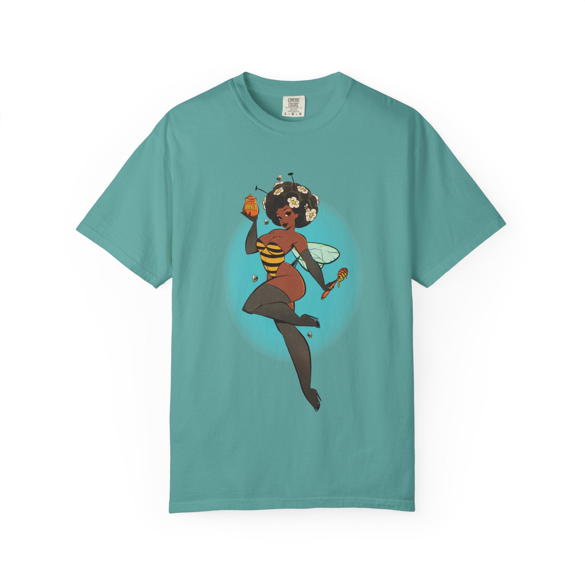 Bee Girl Graphic T-Shirt — Cute Afro Pinup Honeybee Illustration