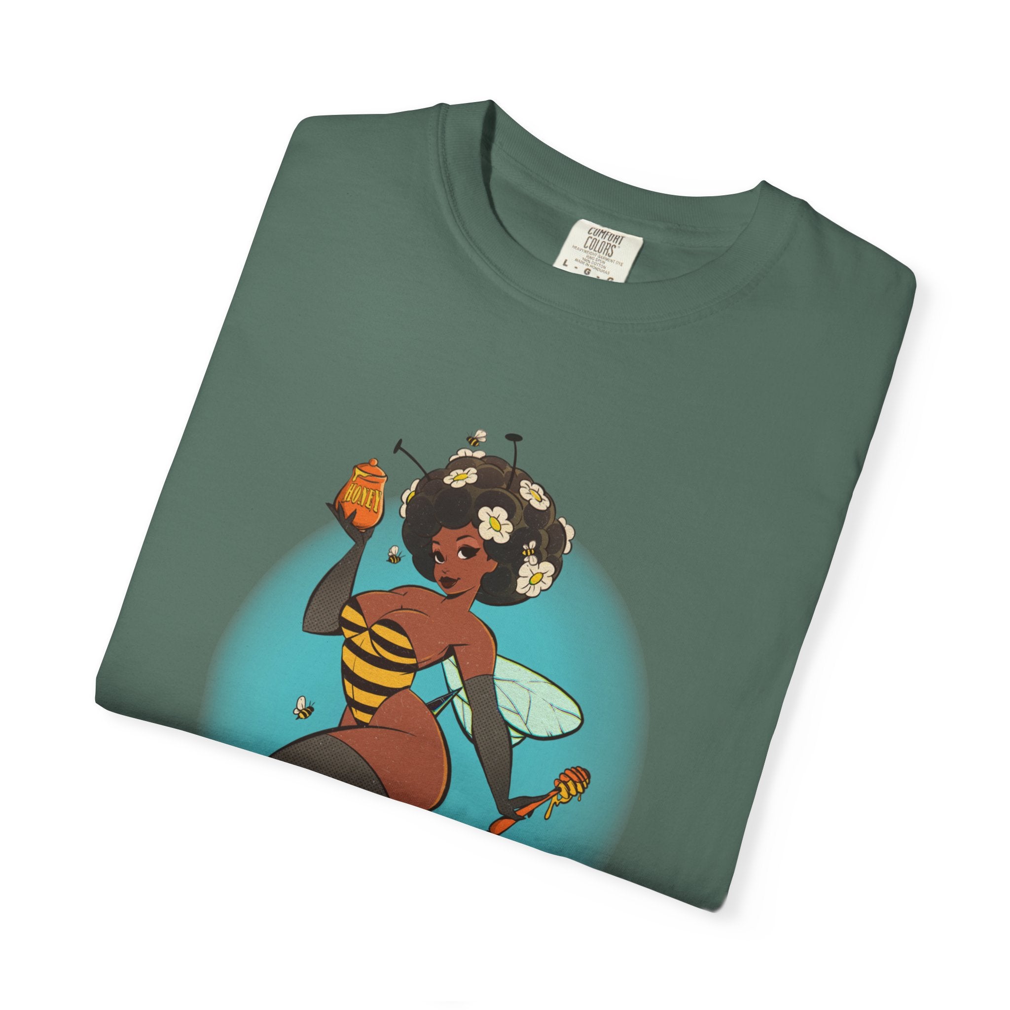 Bee Girl Graphic T-Shirt — Cute Afro Pinup Honeybee Illustration