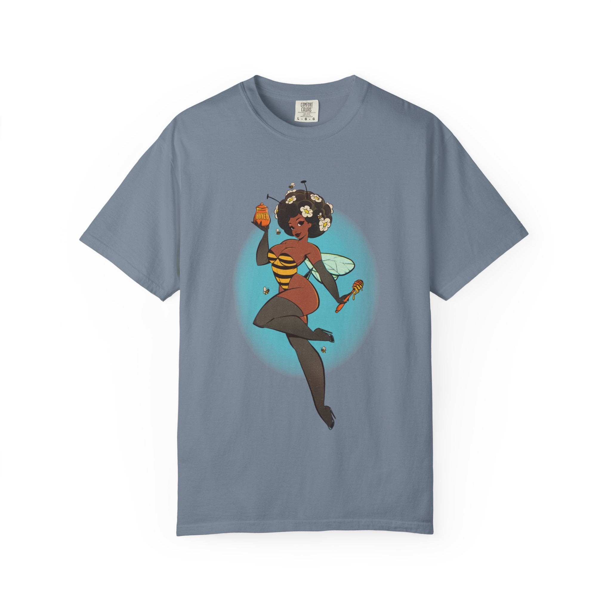 Bee Girl Graphic T-Shirt — Cute Afro Pinup Honeybee Illustration