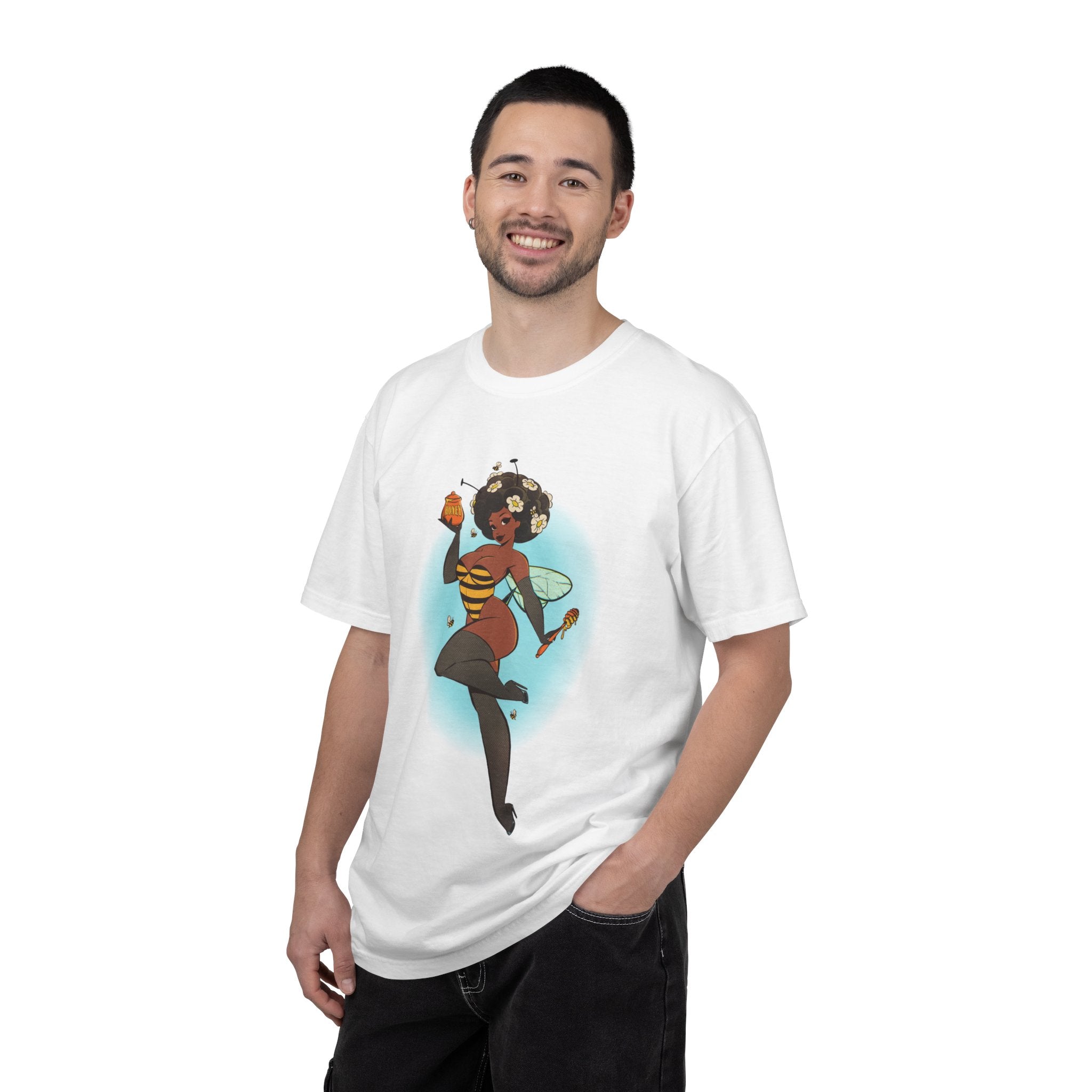 Bee Girl Graphic T-Shirt — Cute Afro Pinup Honeybee Illustration