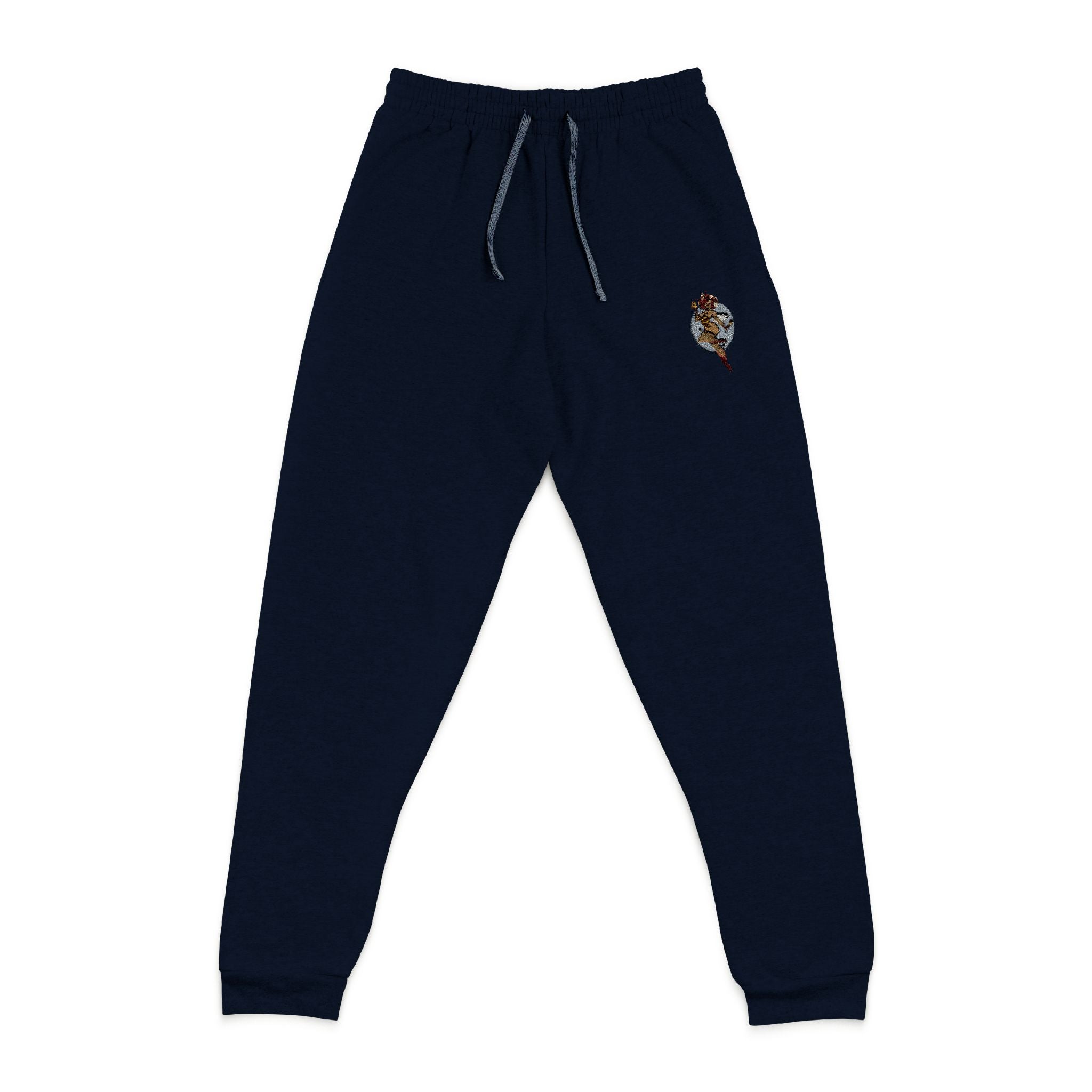 Embroidered Tiger Joggers — Cozy Dark Charcoal Sweatpants with Small Chest Patch