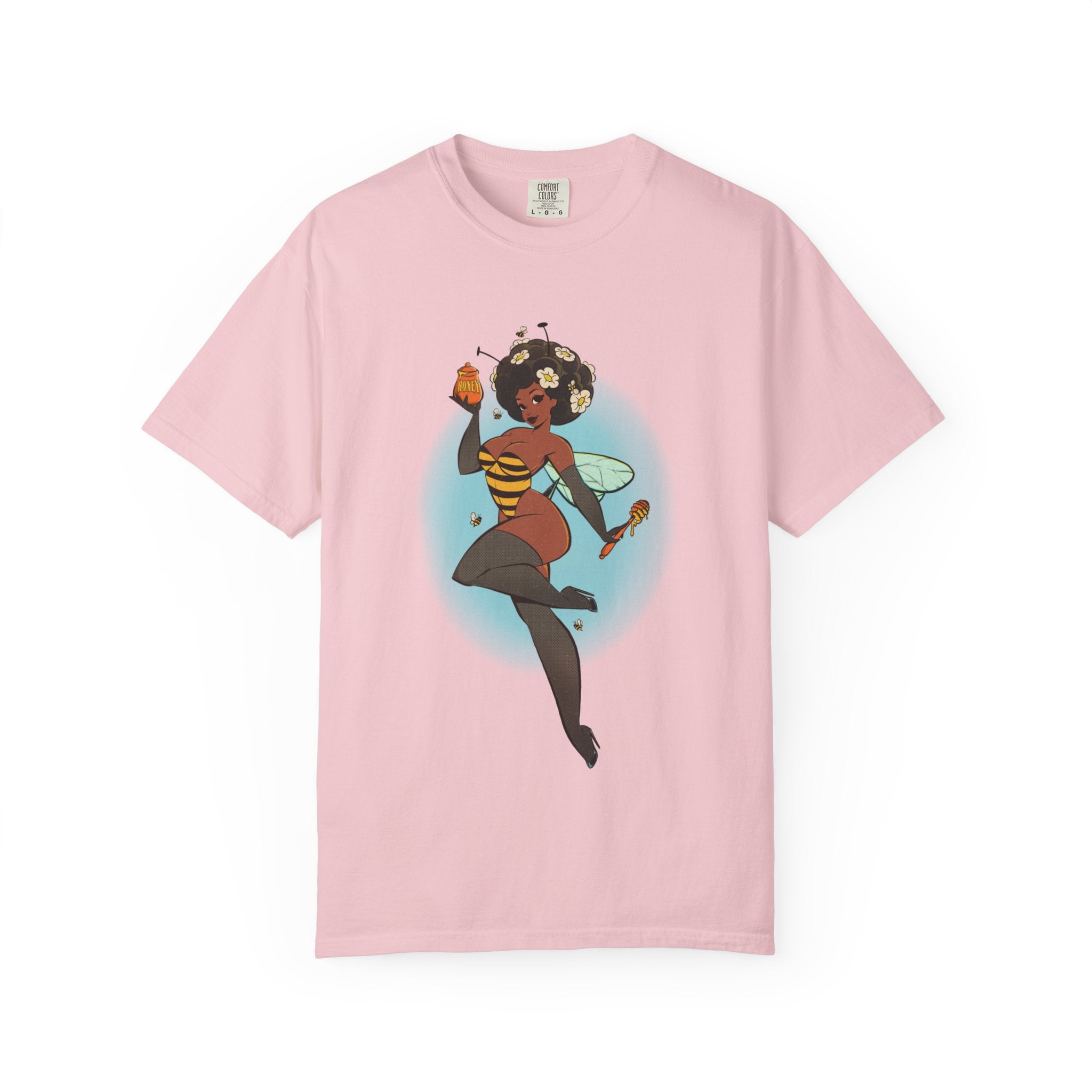 Bee Girl Graphic T-Shirt — Cute Afro Pinup Honeybee Illustration