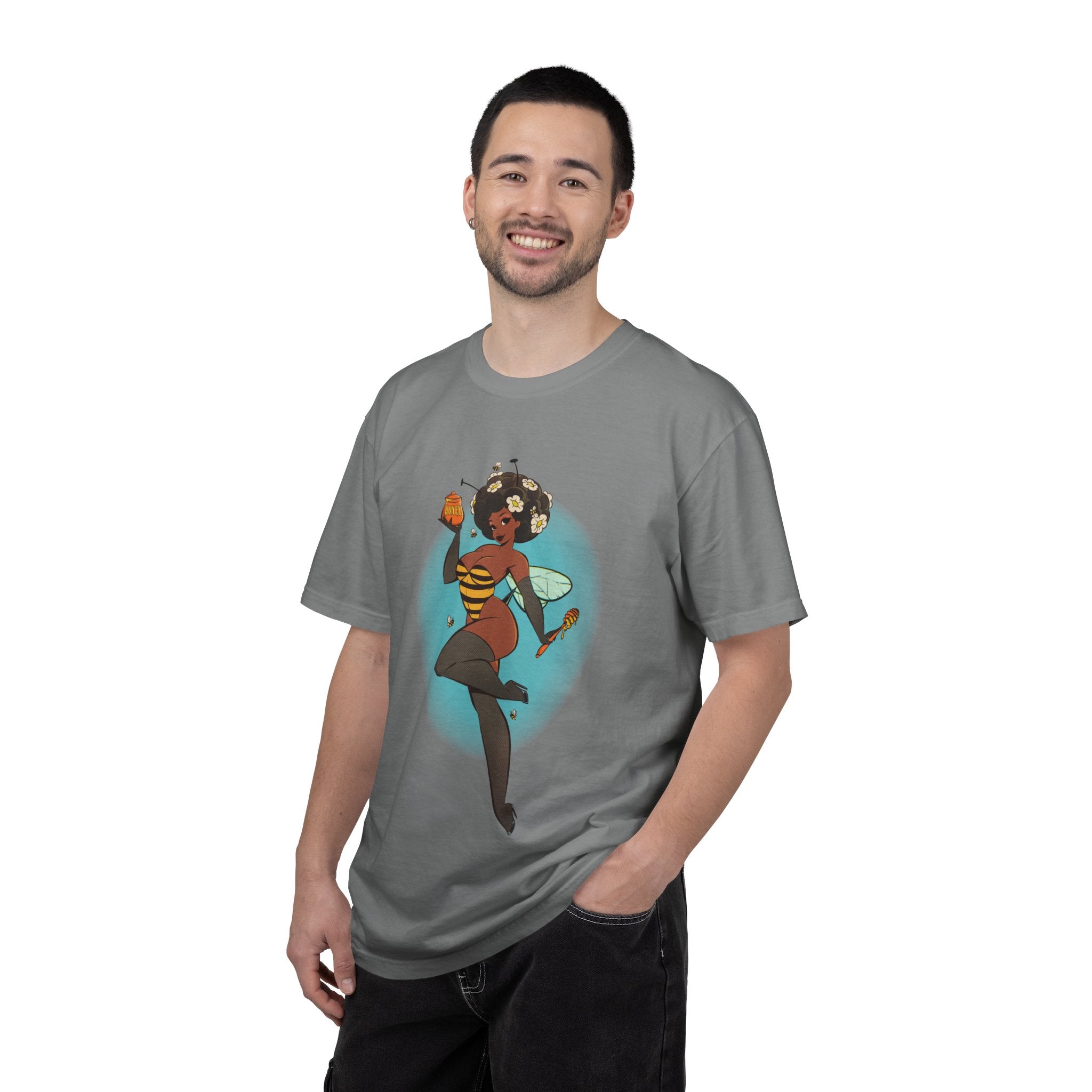Bee Girl Graphic T-Shirt — Cute Afro Pinup Honeybee Illustration