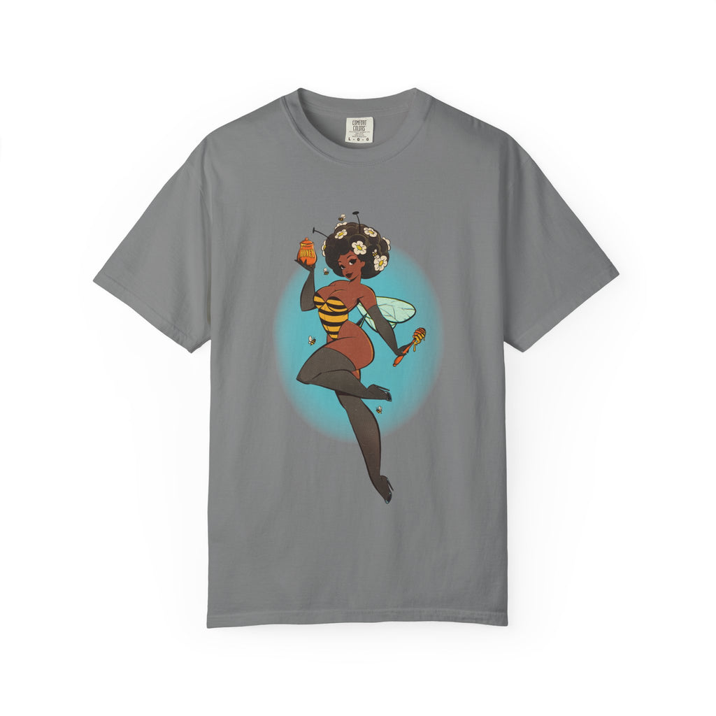 Bee Girl Graphic T-Shirt — Cute Afro Pinup Honeybee Illustration