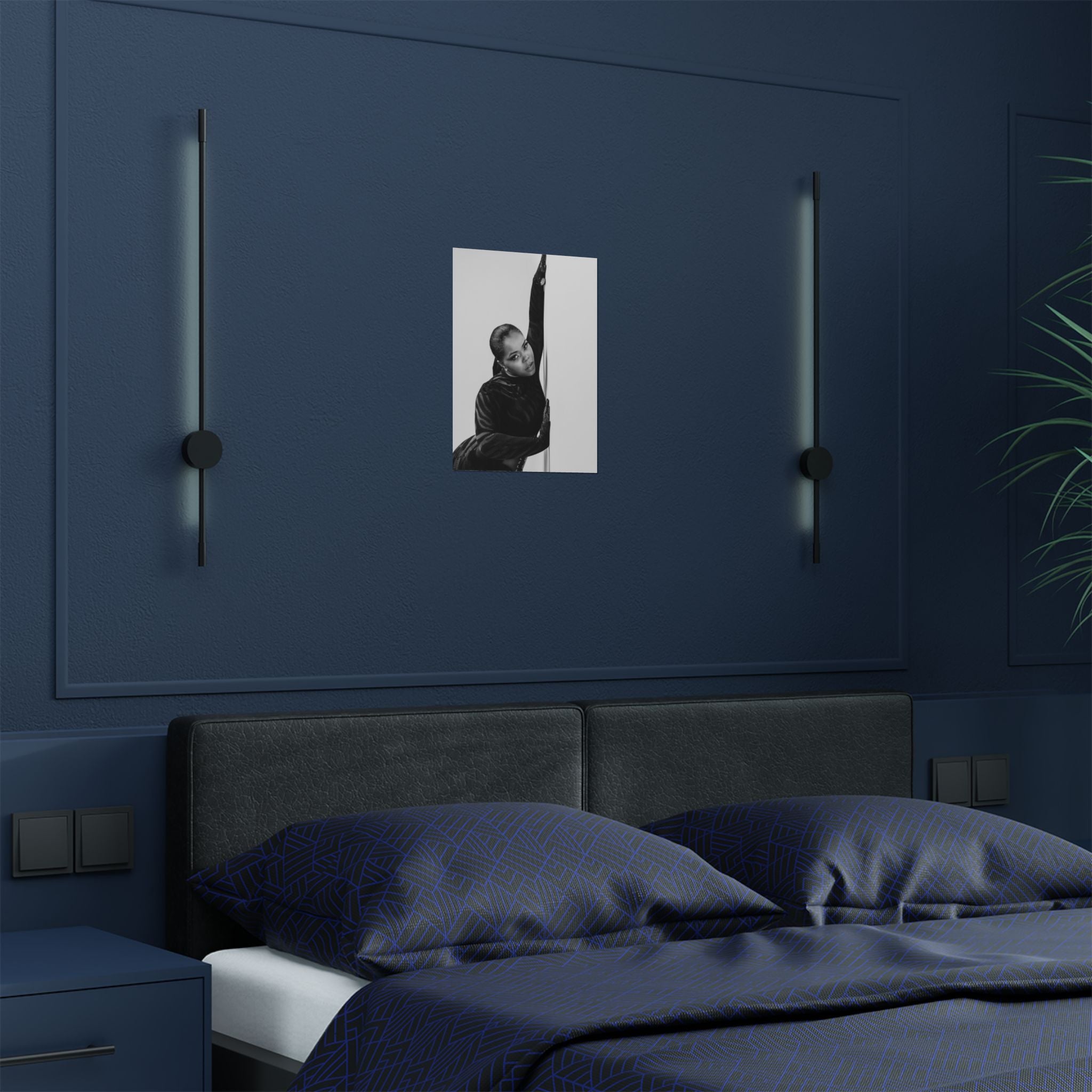 Black & White Fashion Satin Poster — Glamorous Pole Dance Portrait