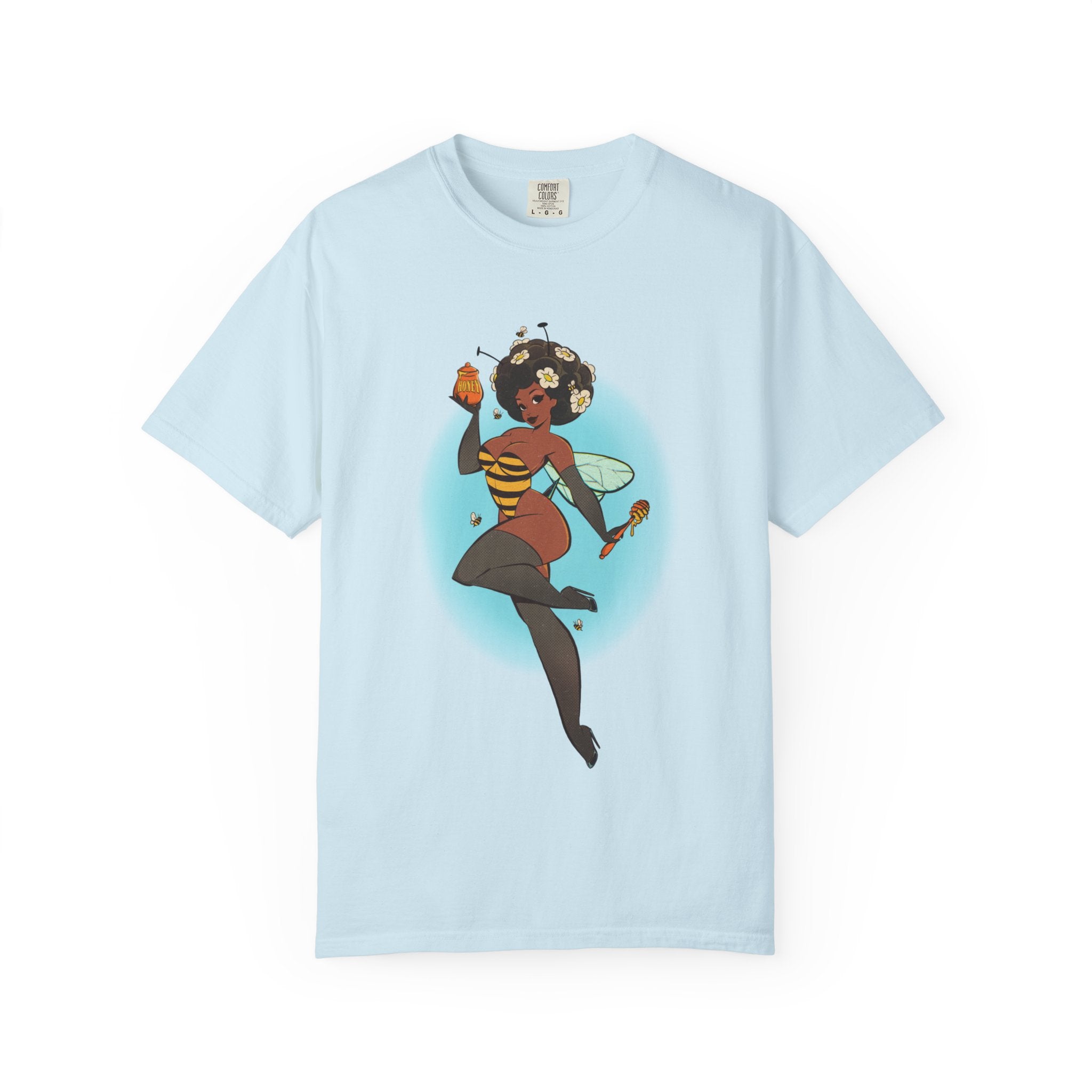 Bee Girl Graphic T-Shirt — Cute Afro Pinup Honeybee Illustration