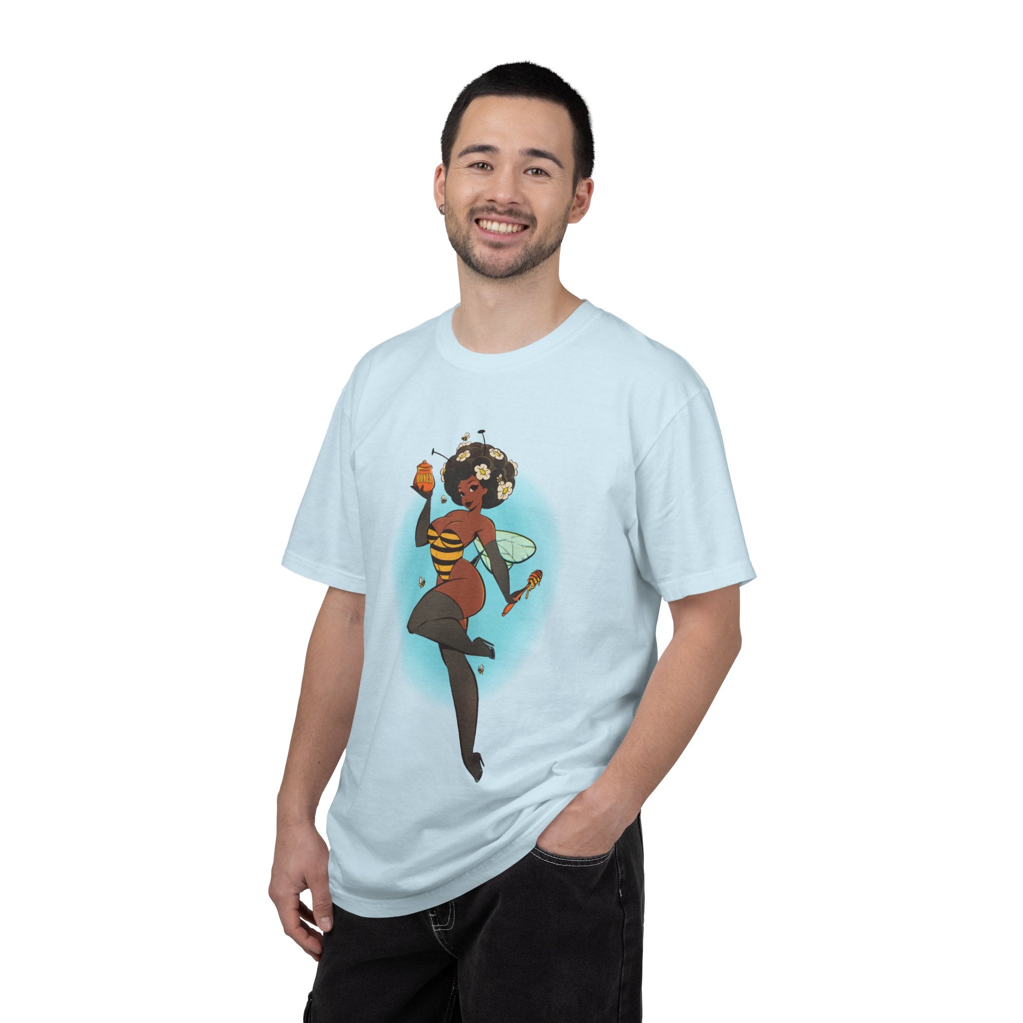 Bee Girl Graphic T-Shirt — Cute Afro Pinup Honeybee Illustration