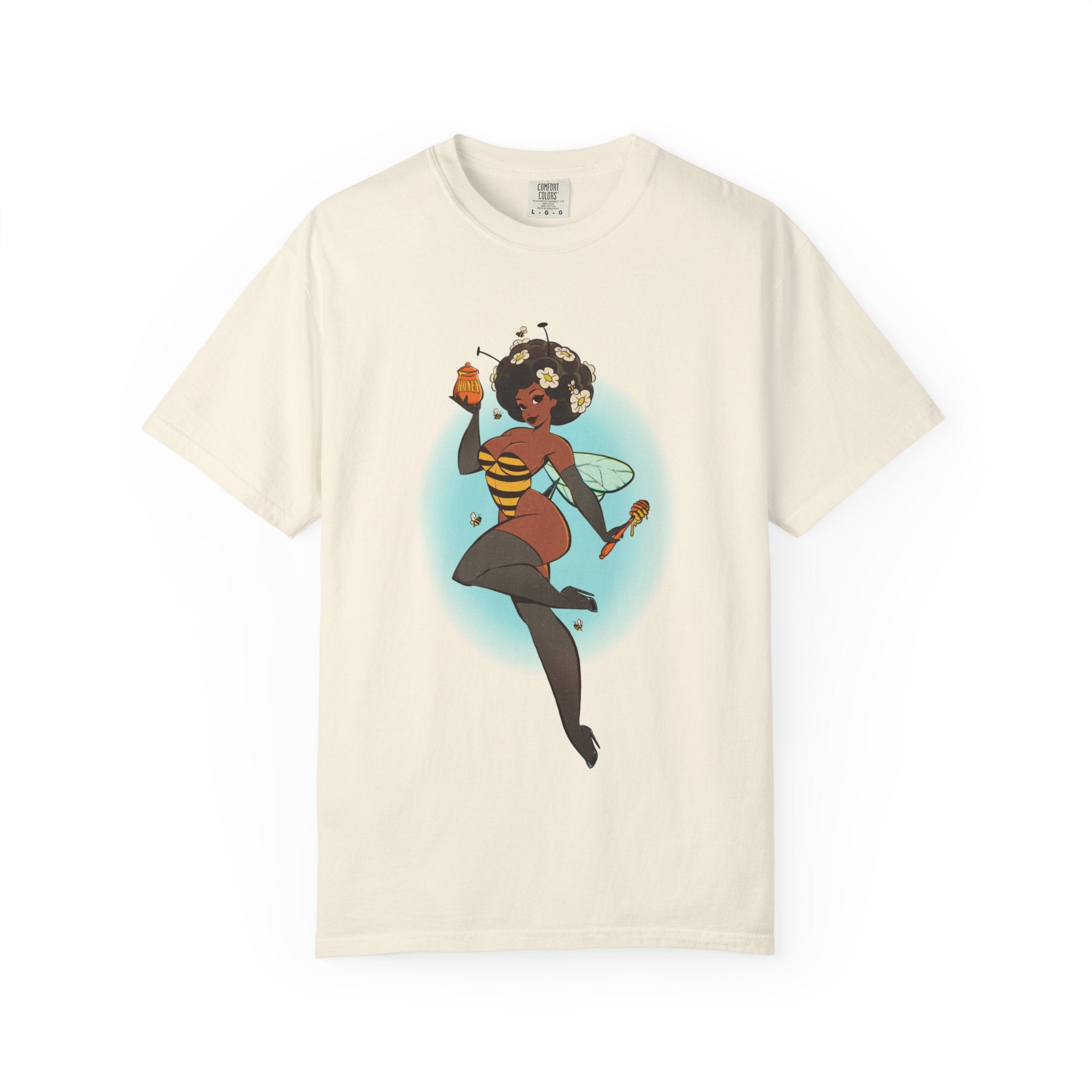 Bee Girl Graphic T-Shirt — Cute Afro Pinup Honeybee Illustration