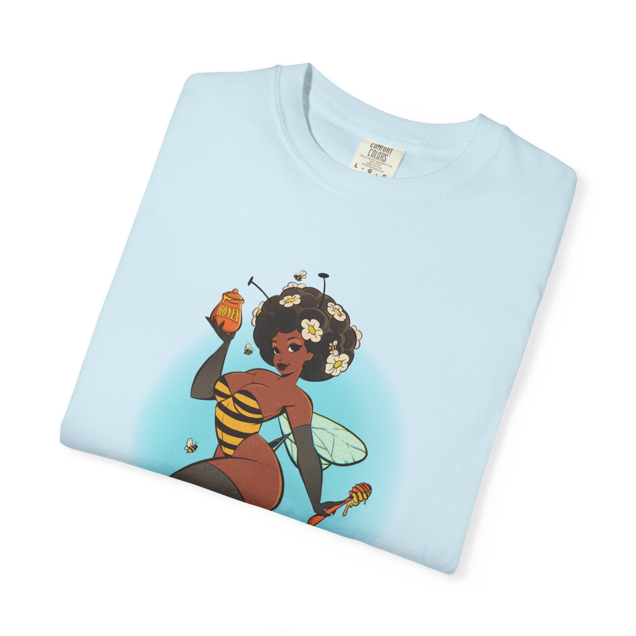 Bee Girl Graphic T-Shirt — Cute Afro Pinup Honeybee Illustration