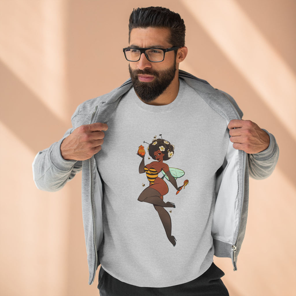 Bee Girl Sweatshirt — Cute Pinup Bee Illustration Crewneck