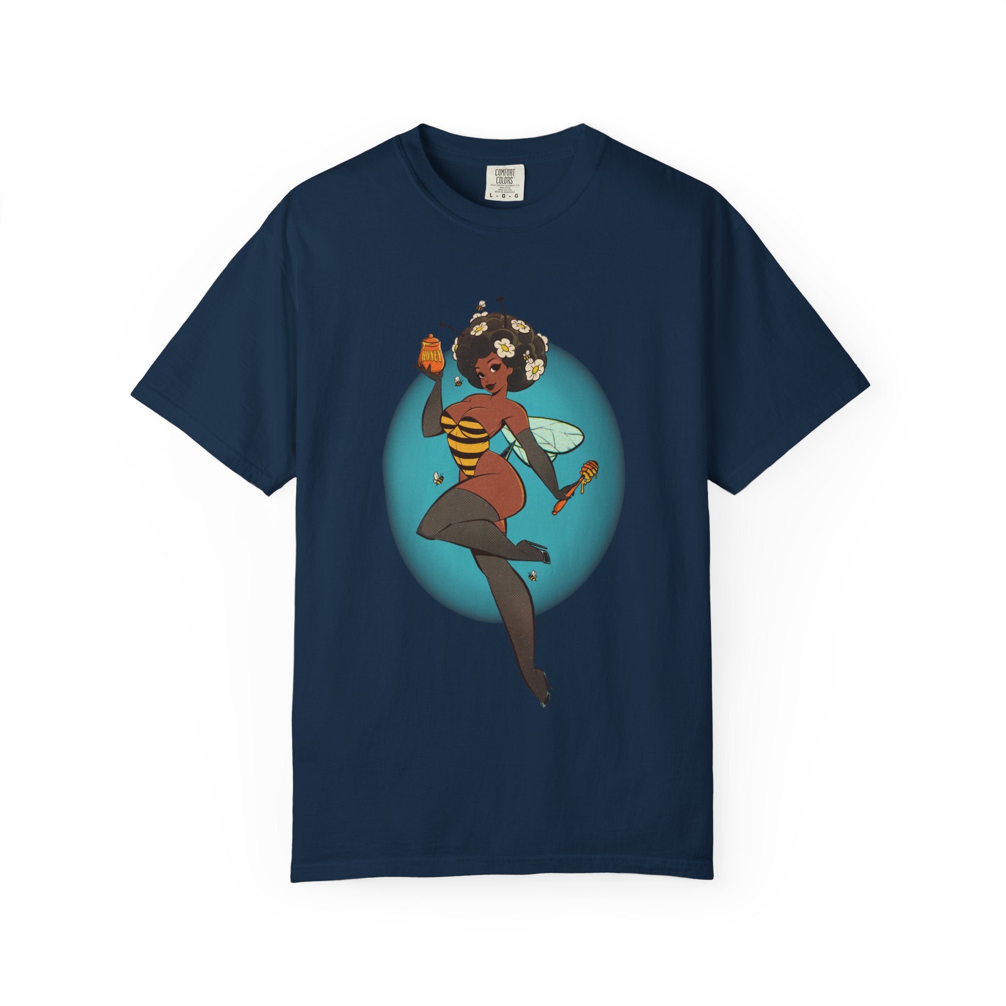 Bee Girl Graphic T-Shirt — Cute Afro Pinup Honeybee Illustration