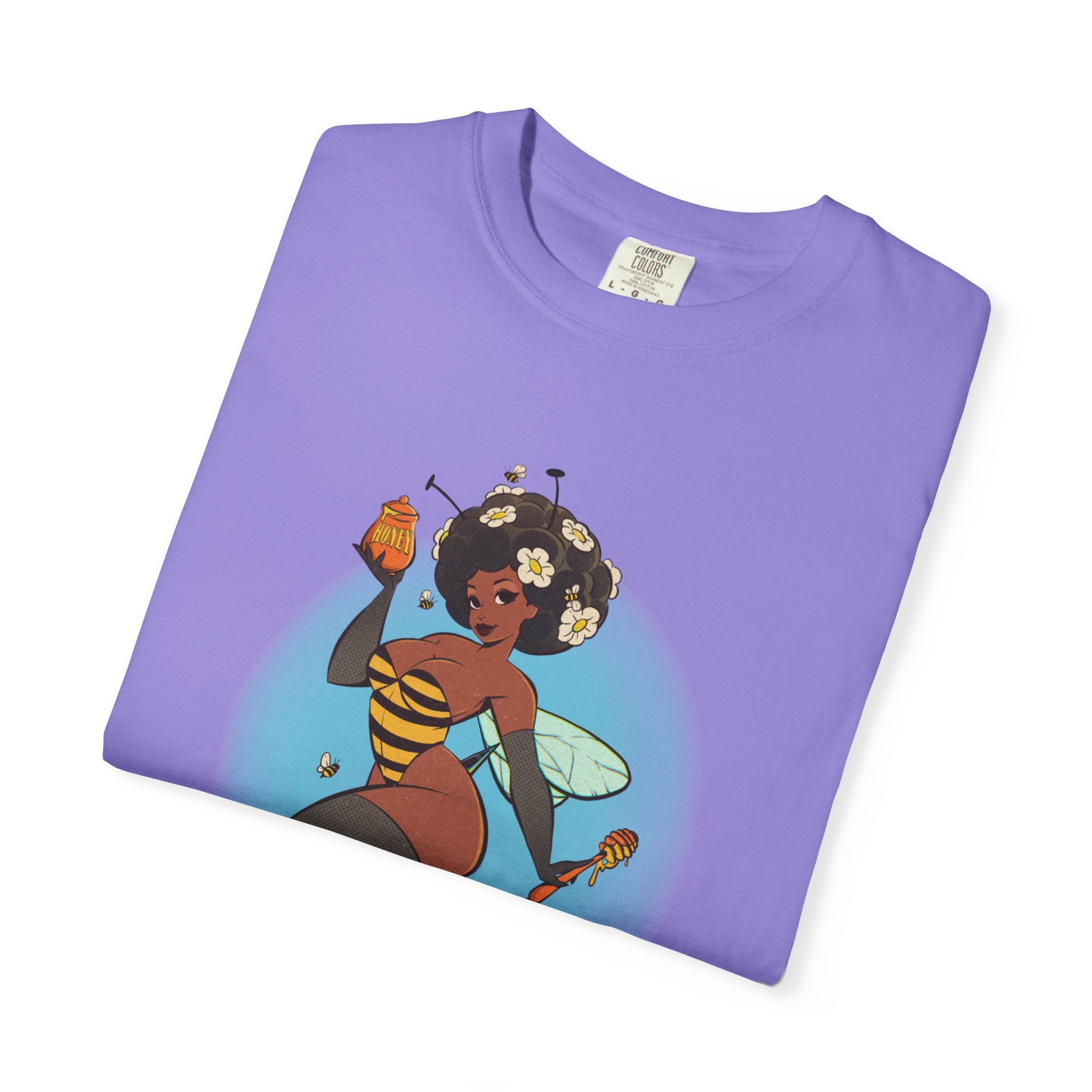 Bee Girl Graphic T-Shirt — Cute Afro Pinup Honeybee Illustration