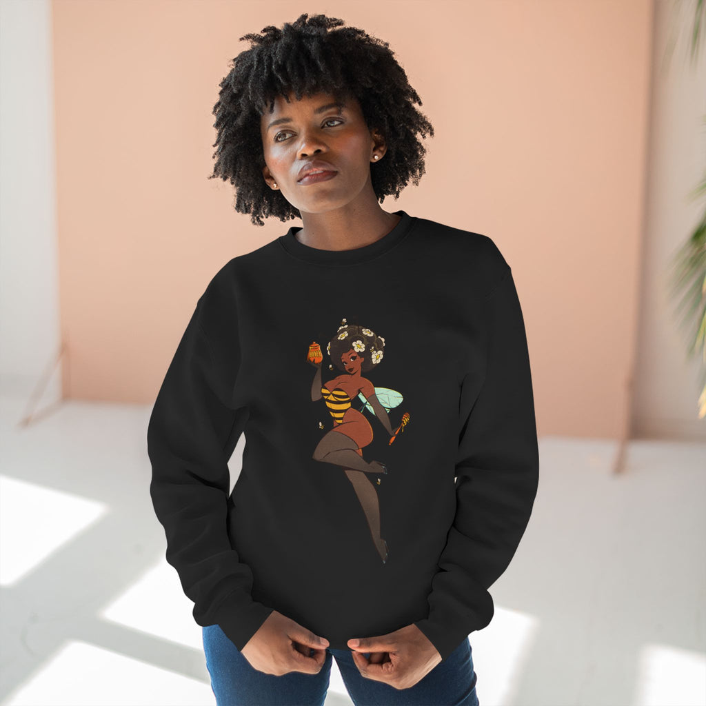 Bee Girl Sweatshirt — Cute Pinup Bee Illustration Crewneck