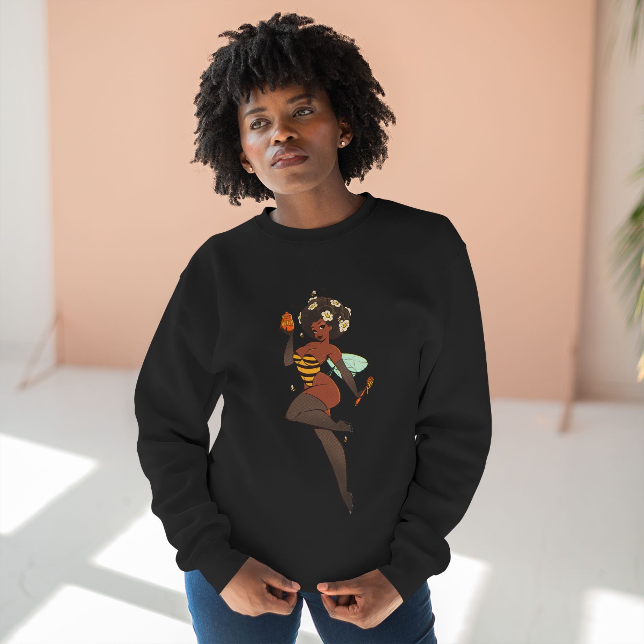 Bee Girl Sweatshirt — Cute Pinup Bee Illustration Crewneck