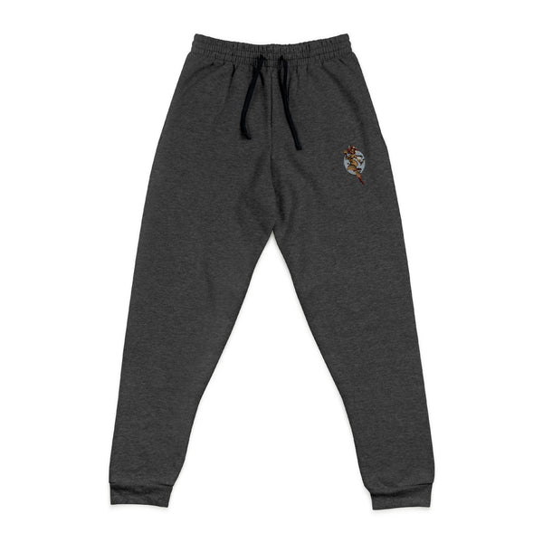 Embroidered Tiger Joggers — Cozy Dark Charcoal Sweatpants with Small Chest Patch