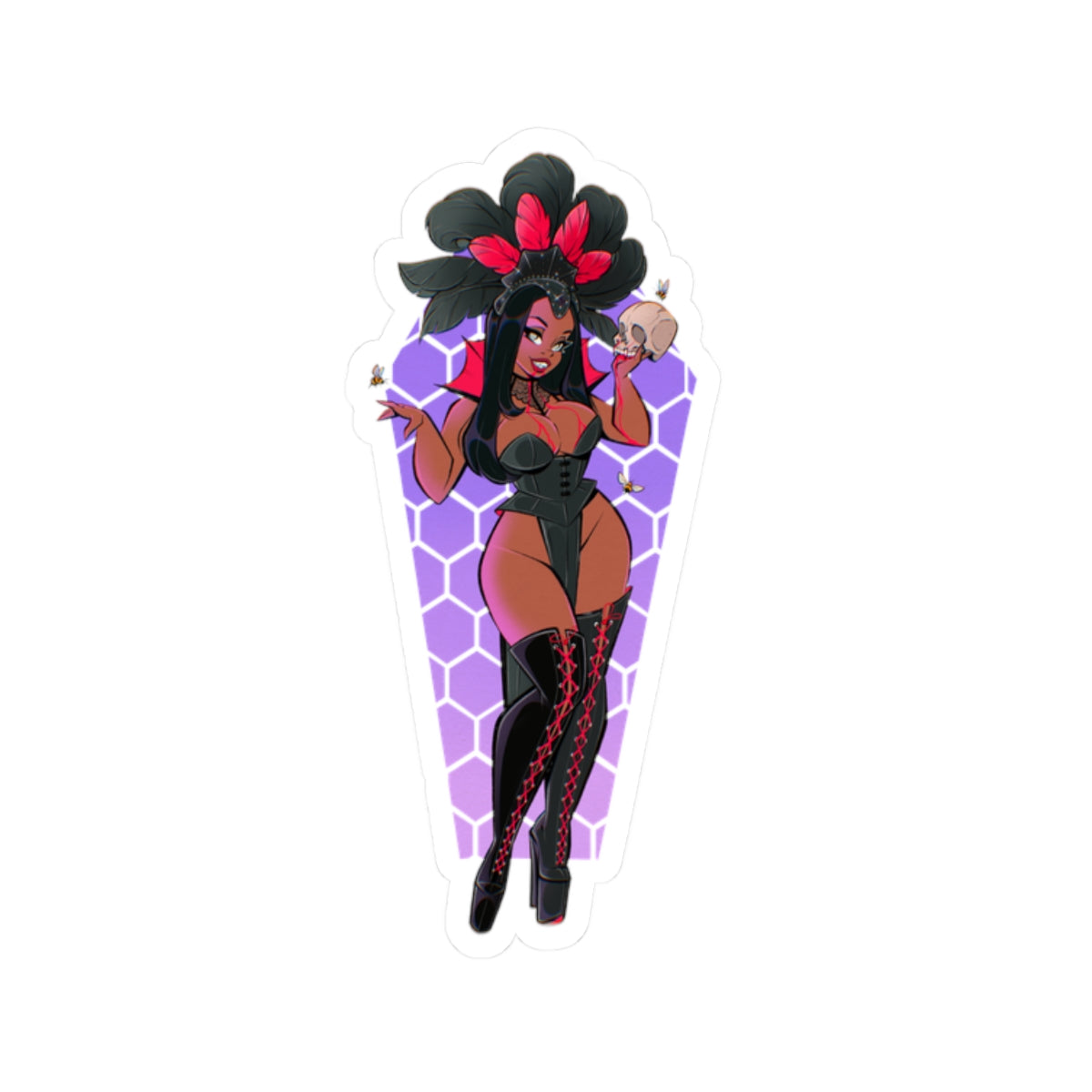 Burlesque Vampress Kiss-Cut Sticker — Gothic Pin-Up Laptop Decal