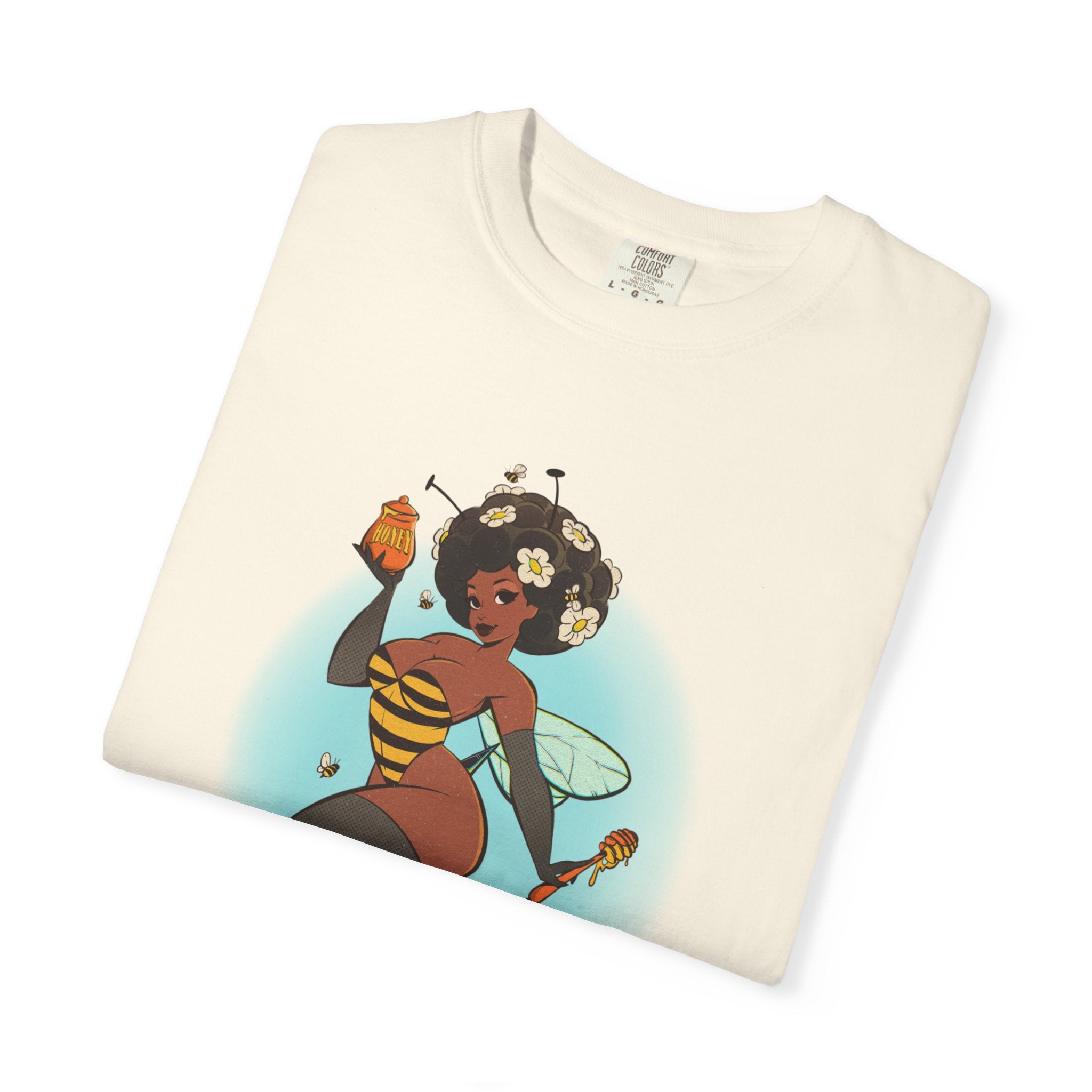 Bee Girl Graphic T-Shirt — Cute Afro Pinup Honeybee Illustration