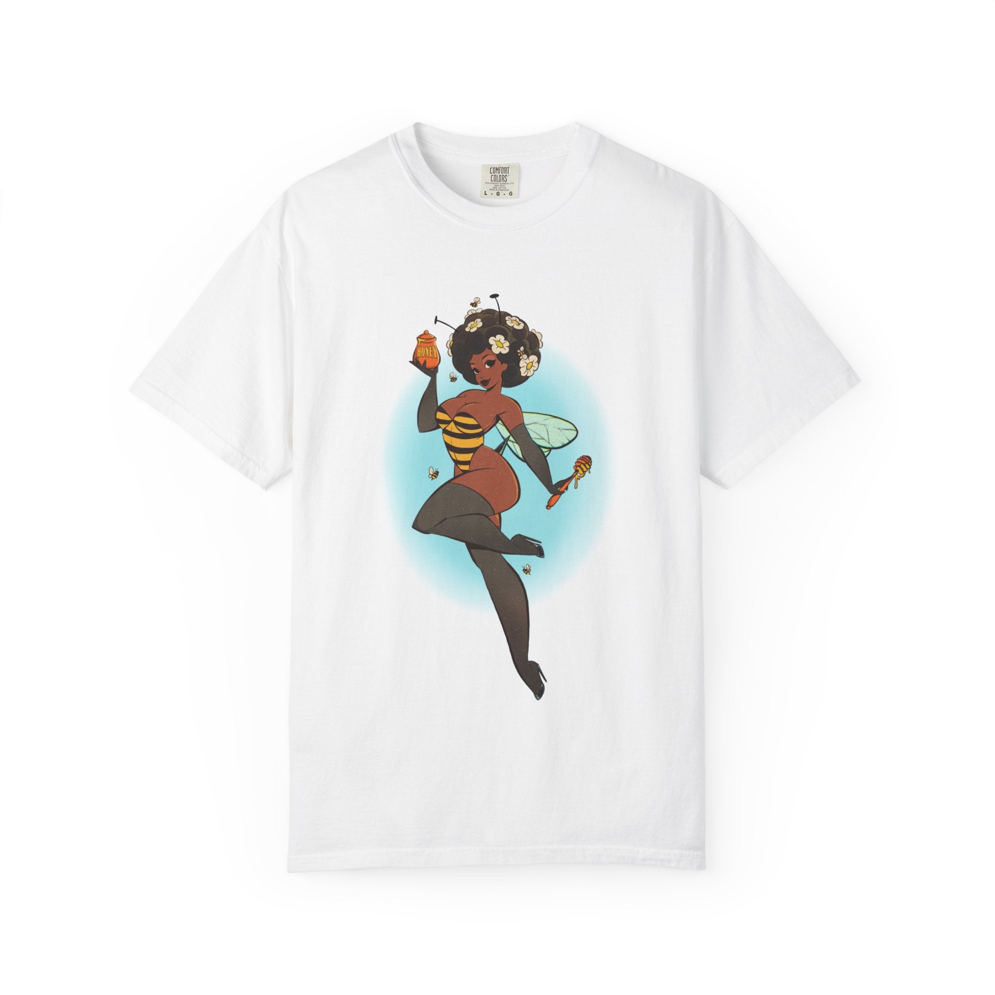 Bee Girl Graphic T-Shirt — Cute Afro Pinup Honeybee Illustration
