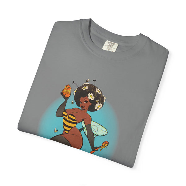 Bee Girl Graphic T-Shirt — Cute Afro Pinup Honeybee Illustration