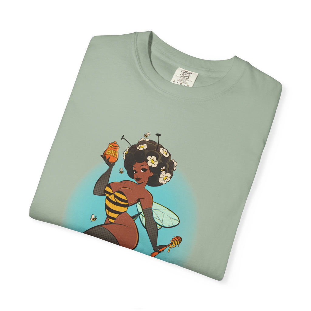 Bee Girl Graphic T-Shirt — Cute Afro Pinup Honeybee Illustration