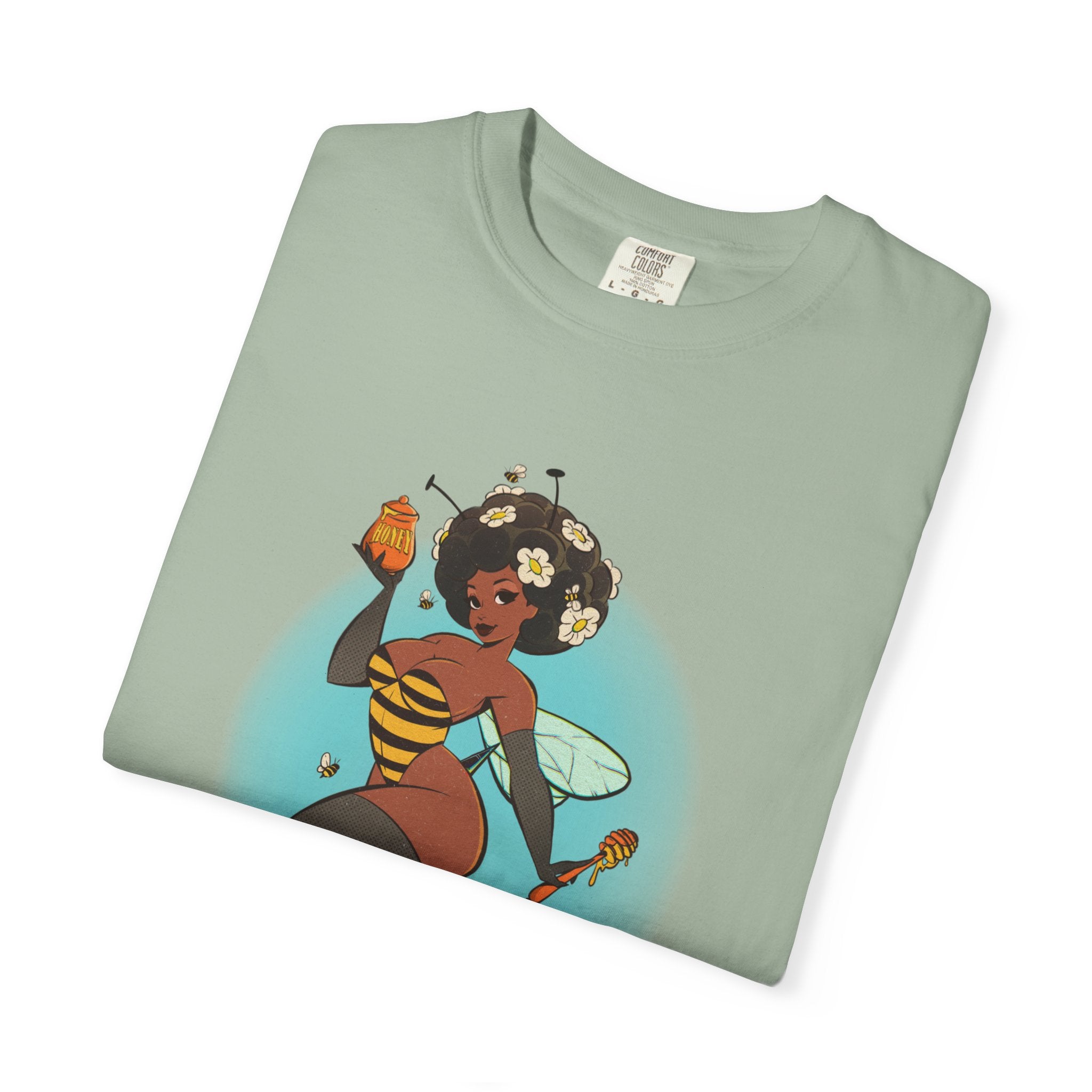 Bee Girl Graphic T-Shirt — Cute Afro Pinup Honeybee Illustration