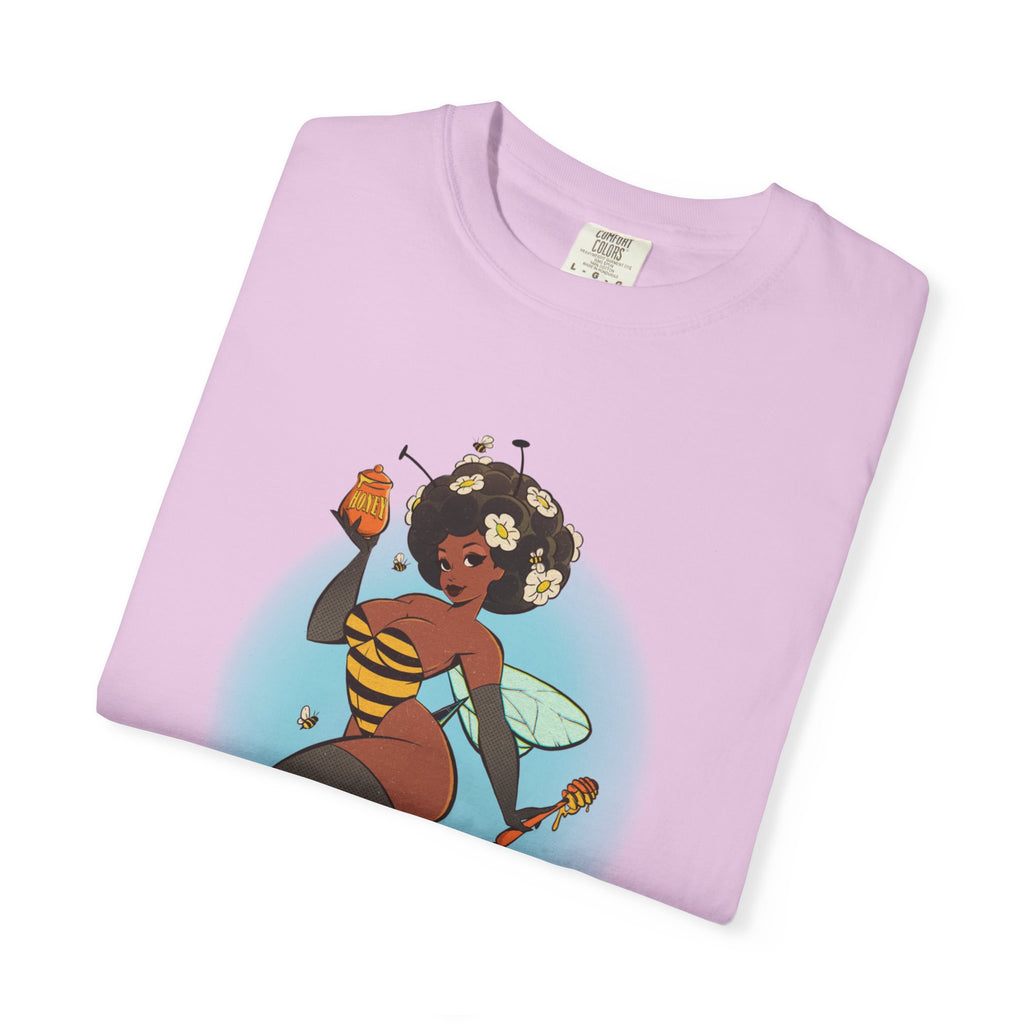 Bee Girl Graphic T-Shirt — Cute Afro Pinup Honeybee Illustration