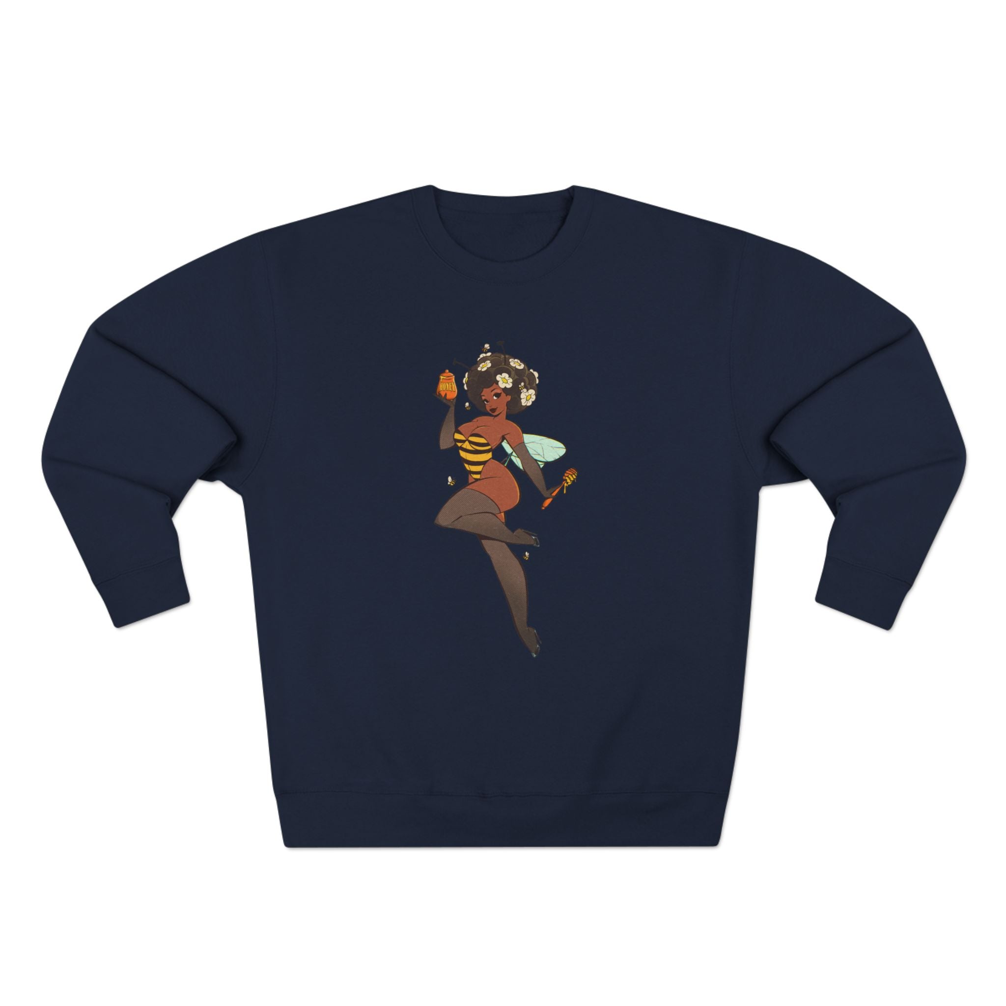 Bee Girl Sweatshirt — Cute Pinup Bee Illustration Crewneck