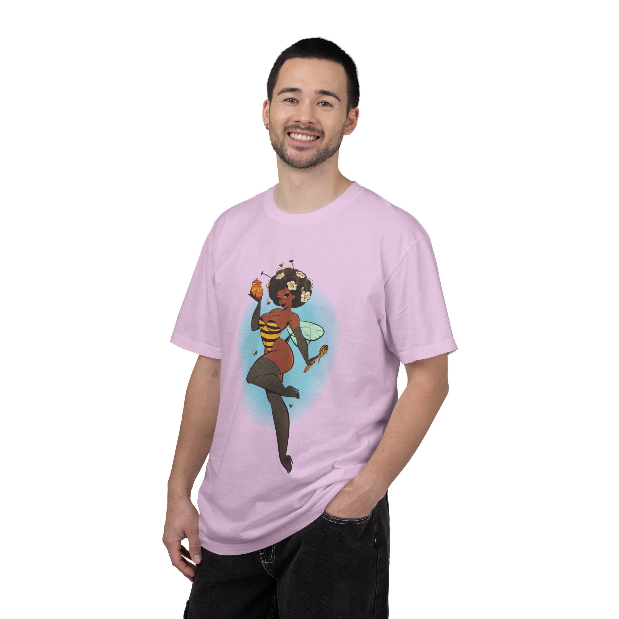 Bee Girl Graphic T-Shirt — Cute Afro Pinup Honeybee Illustration
