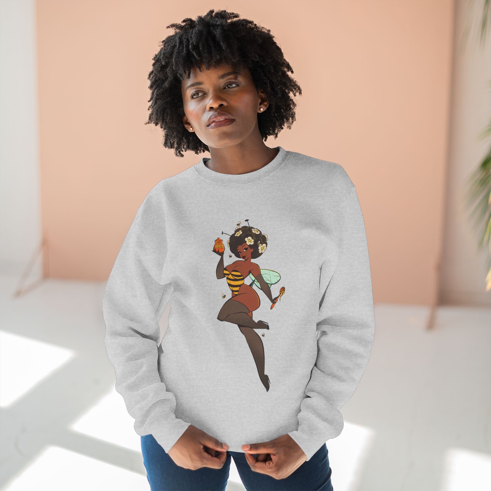 Bee Girl Sweatshirt — Cute Pinup Bee Illustration Crewneck
