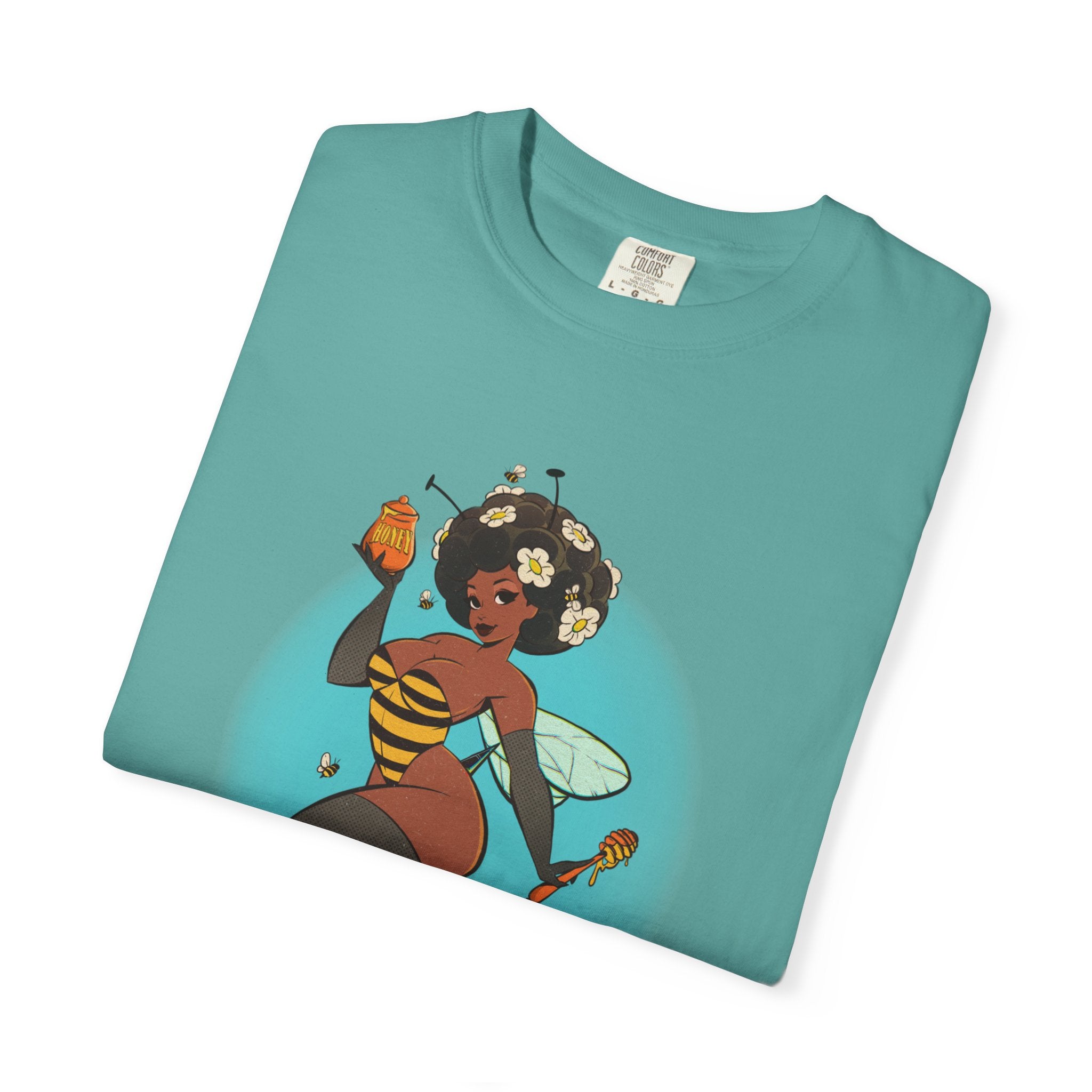 Bee Girl Graphic T-Shirt — Cute Afro Pinup Honeybee Illustration