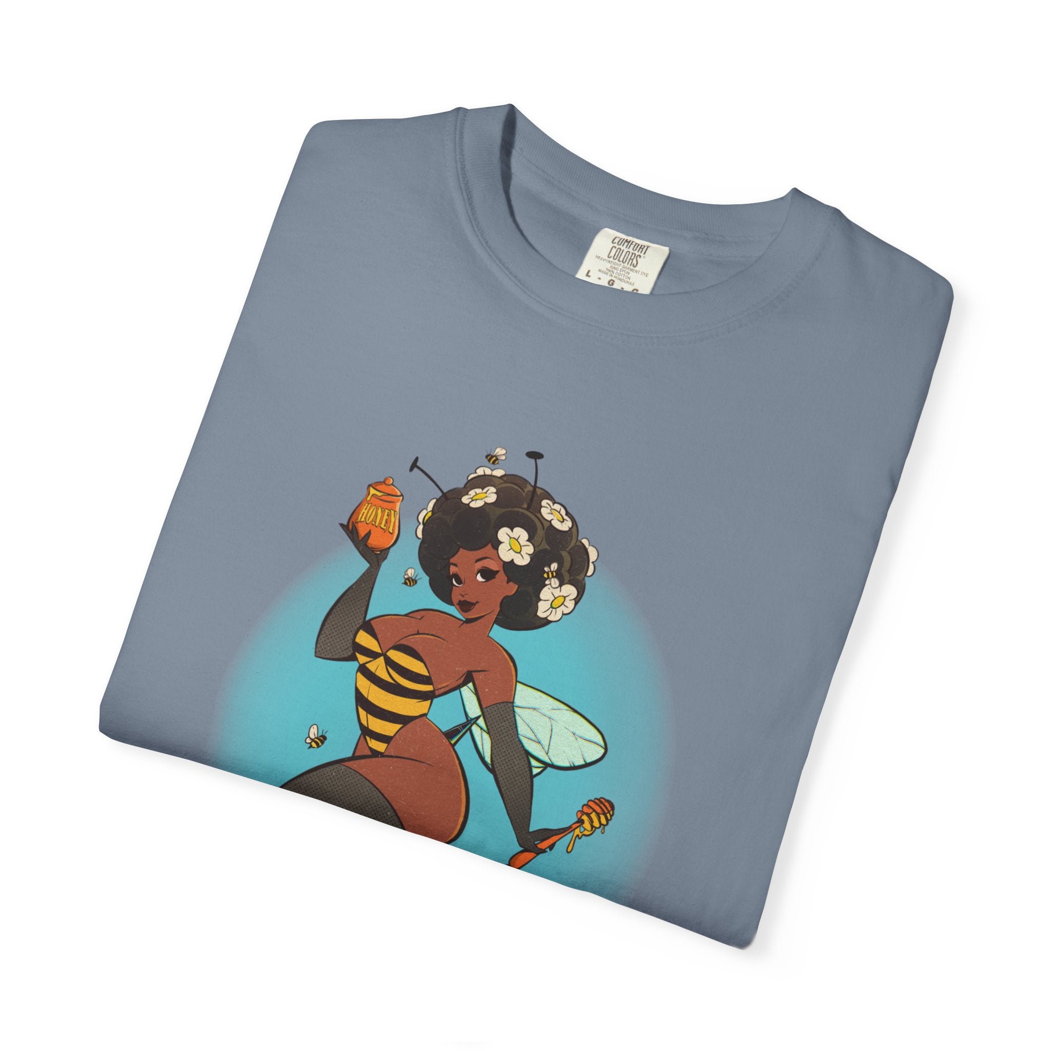 Bee Girl Graphic T-Shirt — Cute Afro Pinup Honeybee Illustration