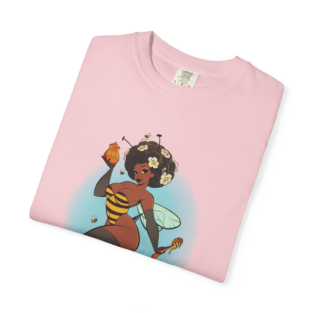 Bee Girl Graphic T-Shirt — Cute Afro Pinup Honeybee Illustration