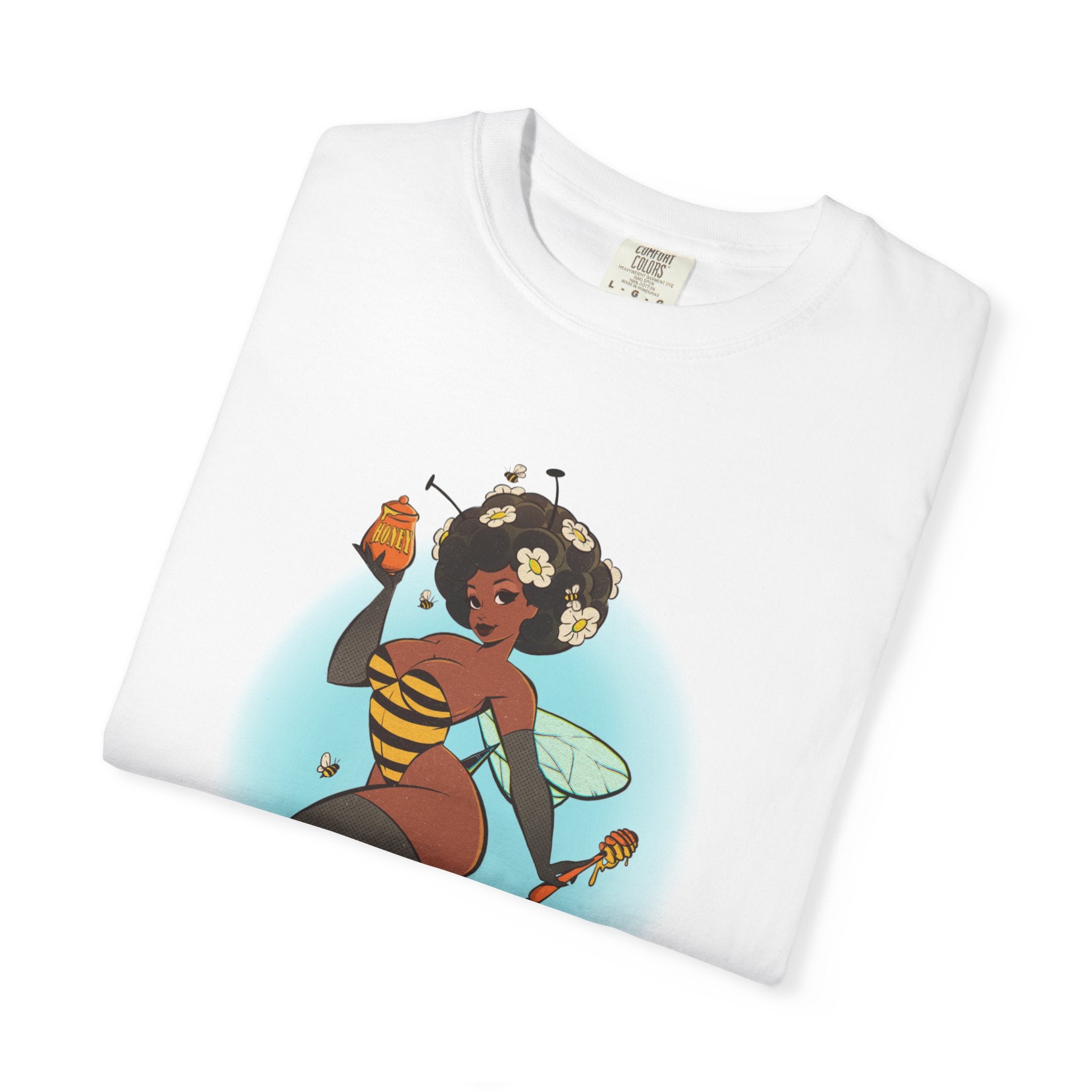 Bee Girl Graphic T-Shirt — Cute Afro Pinup Honeybee Illustration