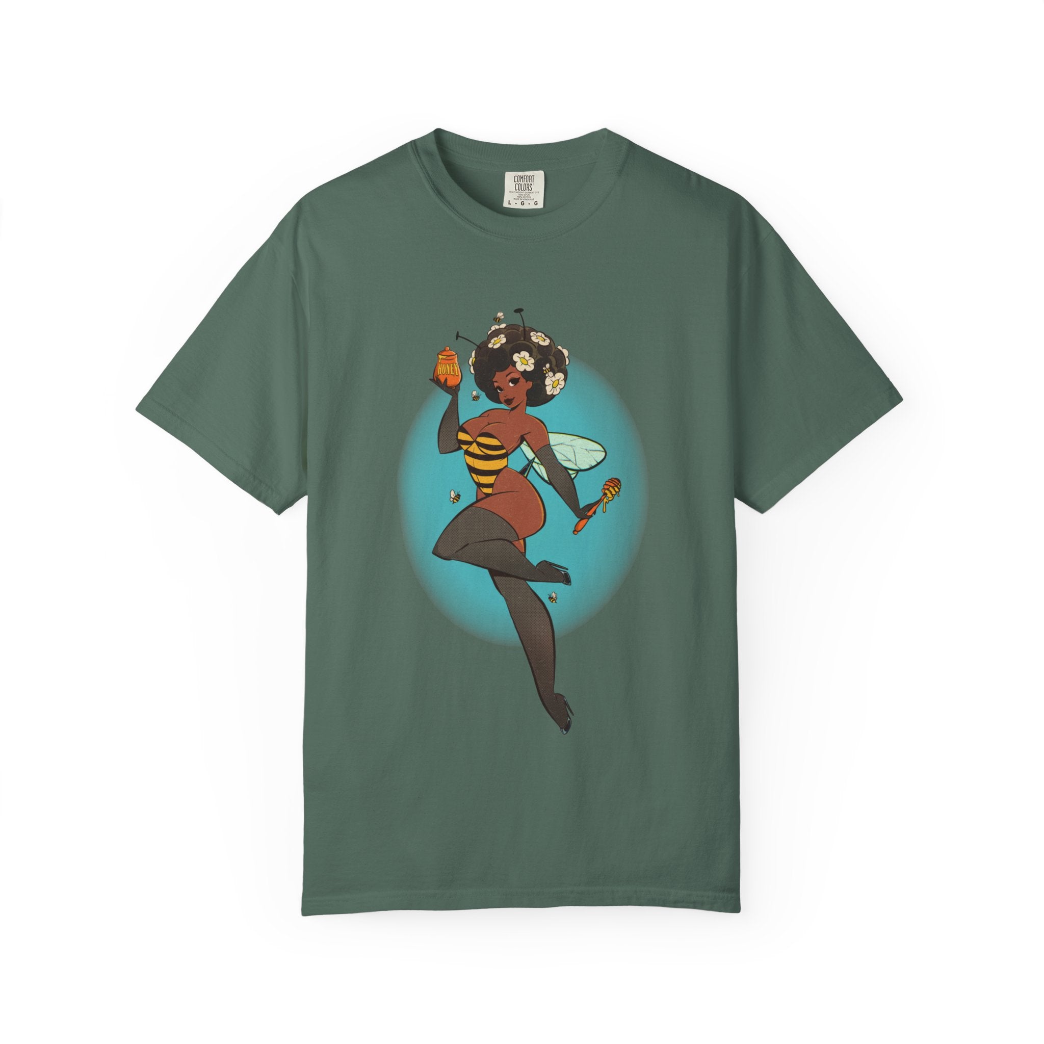 Bee Girl Graphic T-Shirt — Cute Afro Pinup Honeybee Illustration